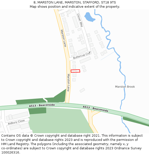 8, MARSTON LANE, MARSTON, STAFFORD, ST18 9TS: Location map and indicative extent of plot