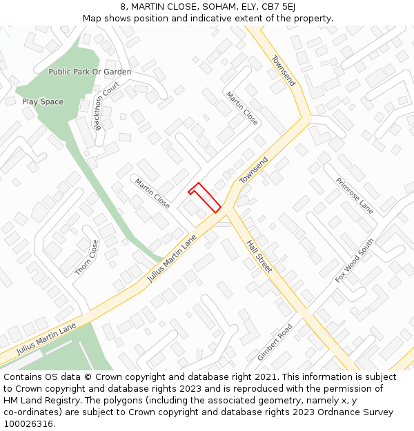 8, MARTIN CLOSE, SOHAM, ELY, CB7 5EJ: Location map and indicative extent of plot