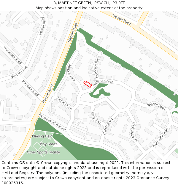 8, MARTINET GREEN, IPSWICH, IP3 9TE: Location map and indicative extent of plot