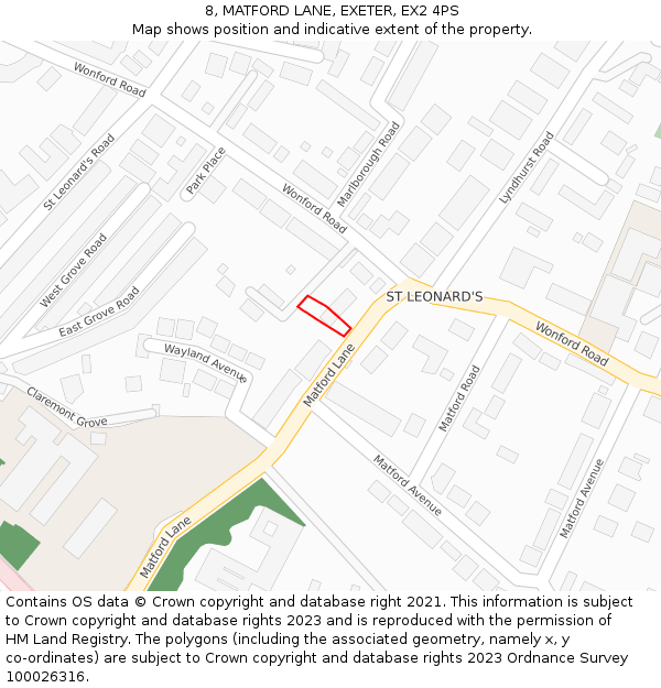 8, MATFORD LANE, EXETER, EX2 4PS: Location map and indicative extent of plot