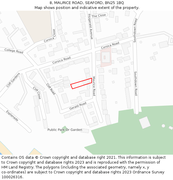 8, MAURICE ROAD, SEAFORD, BN25 1BQ: Location map and indicative extent of plot