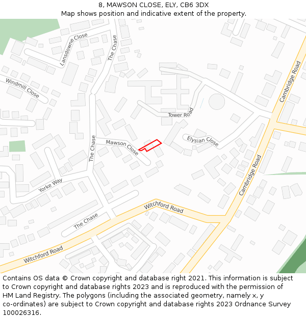 8, MAWSON CLOSE, ELY, CB6 3DX: Location map and indicative extent of plot