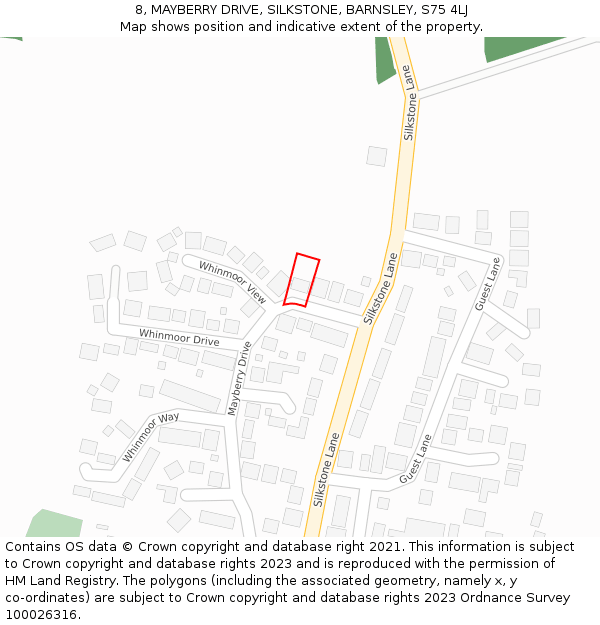 8, MAYBERRY DRIVE, SILKSTONE, BARNSLEY, S75 4LJ: Location map and indicative extent of plot