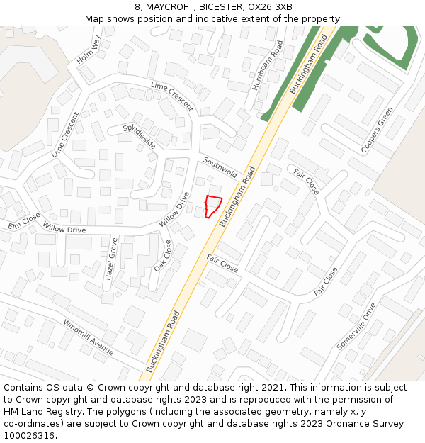 8, MAYCROFT, BICESTER, OX26 3XB: Location map and indicative extent of plot