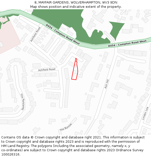 8, MAYFAIR GARDENS, WOLVERHAMPTON, WV3 9DN: Location map and indicative extent of plot
