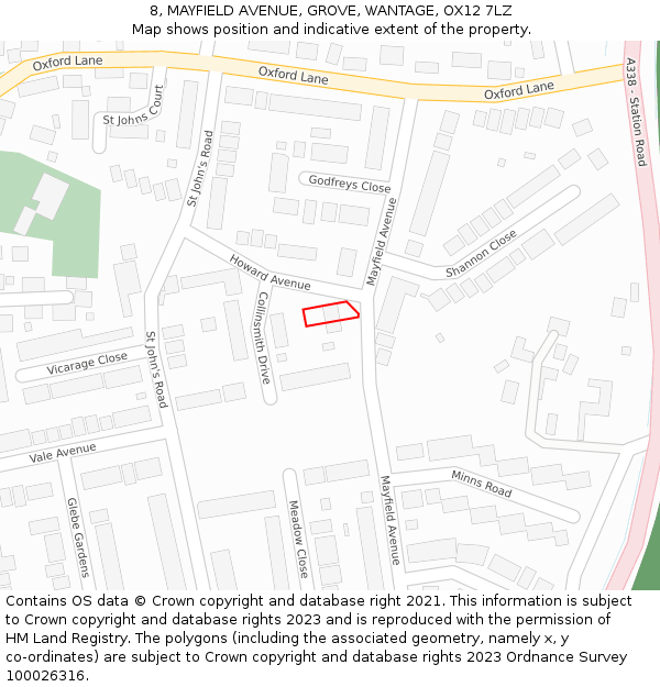 8, MAYFIELD AVENUE, GROVE, WANTAGE, OX12 7LZ: Location map and indicative extent of plot