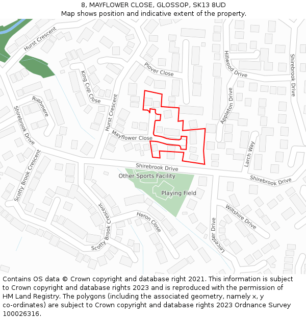 8, MAYFLOWER CLOSE, GLOSSOP, SK13 8UD: Location map and indicative extent of plot