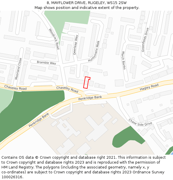 8, MAYFLOWER DRIVE, RUGELEY, WS15 2SW: Location map and indicative extent of plot