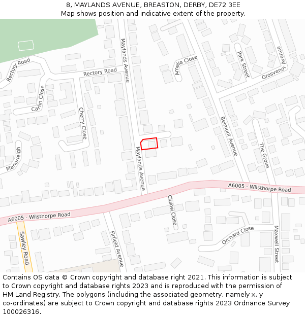 8, MAYLANDS AVENUE, BREASTON, DERBY, DE72 3EE: Location map and indicative extent of plot