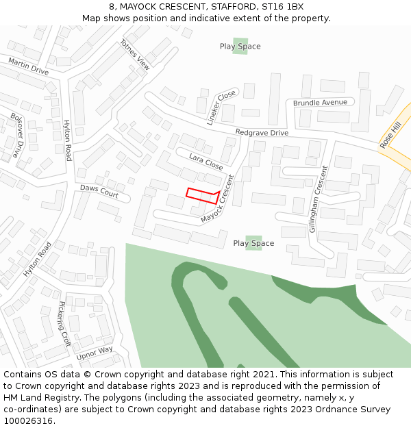 8, MAYOCK CRESCENT, STAFFORD, ST16 1BX: Location map and indicative extent of plot