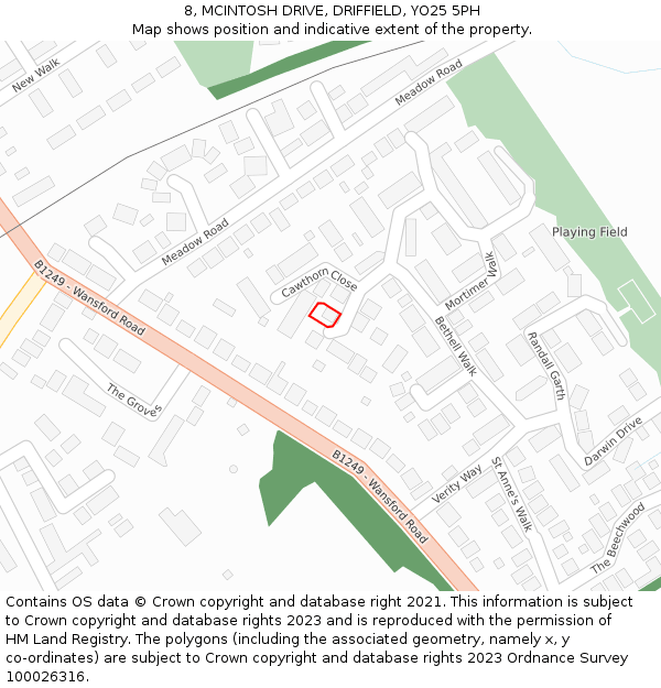 8, MCINTOSH DRIVE, DRIFFIELD, YO25 5PH: Location map and indicative extent of plot