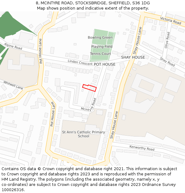 8, MCINTYRE ROAD, STOCKSBRIDGE, SHEFFIELD, S36 1DG: Location map and indicative extent of plot