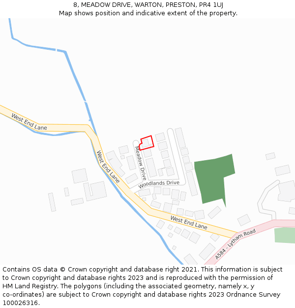 8, MEADOW DRIVE, WARTON, PRESTON, PR4 1UJ: Location map and indicative extent of plot