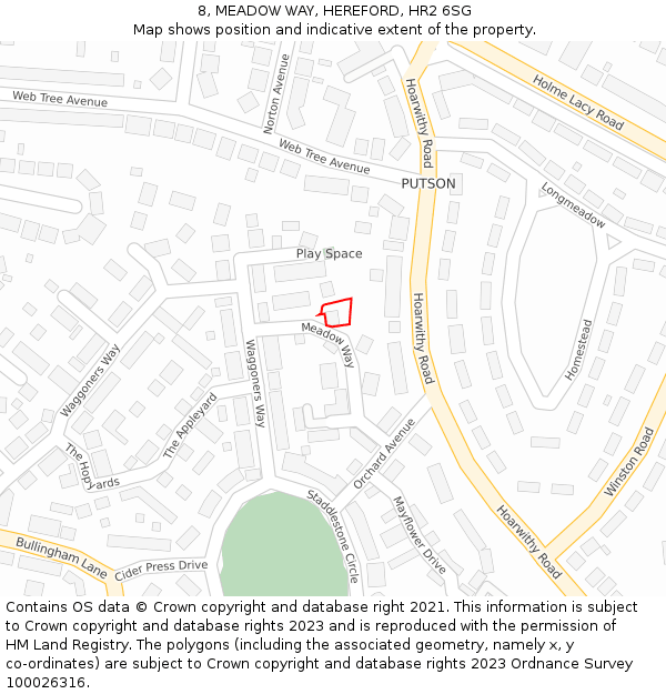 8, MEADOW WAY, HEREFORD, HR2 6SG: Location map and indicative extent of plot