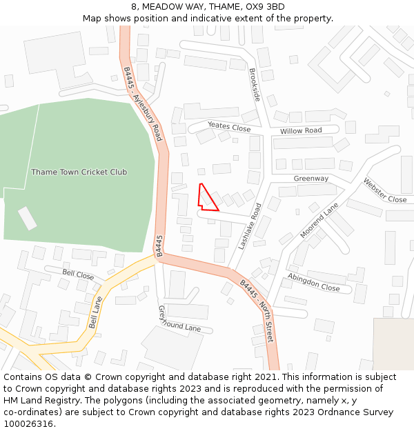 8, MEADOW WAY, THAME, OX9 3BD: Location map and indicative extent of plot