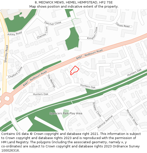 8, MEDWICK MEWS, HEMEL HEMPSTEAD, HP2 7SE: Location map and indicative extent of plot