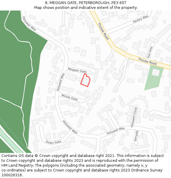 8, MEGGAN GATE, PETERBOROUGH, PE3 6ST: Location map and indicative extent of plot