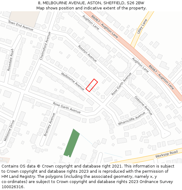 8, MELBOURNE AVENUE, ASTON, SHEFFIELD, S26 2BW: Location map and indicative extent of plot