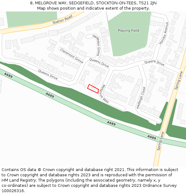 8, MELGROVE WAY, SEDGEFIELD, STOCKTON-ON-TEES, TS21 2JN: Location map and indicative extent of plot