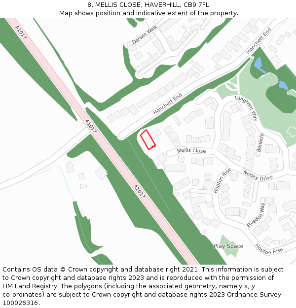 8, MELLIS CLOSE, HAVERHILL, CB9 7FL: Location map and indicative extent of plot