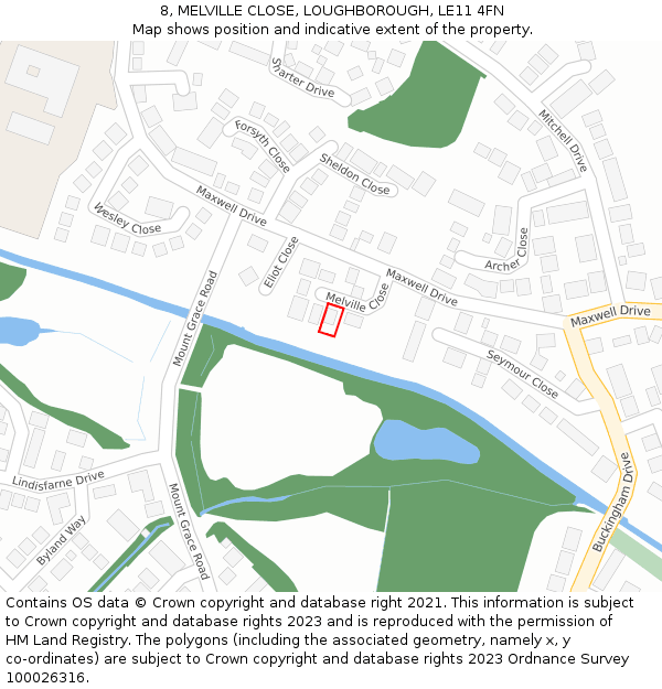 8, MELVILLE CLOSE, LOUGHBOROUGH, LE11 4FN: Location map and indicative extent of plot