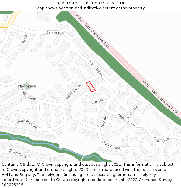8, MELYN Y GORS, BARRY, CF63 1DE: Location map and indicative extent of plot