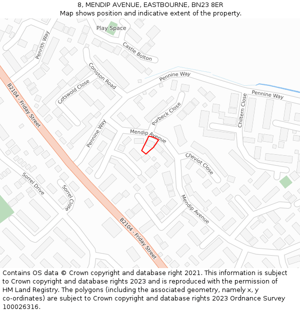 8, MENDIP AVENUE, EASTBOURNE, BN23 8ER: Location map and indicative extent of plot