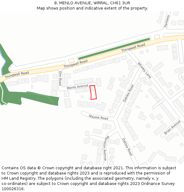 8, MENLO AVENUE, WIRRAL, CH61 3UR: Location map and indicative extent of plot