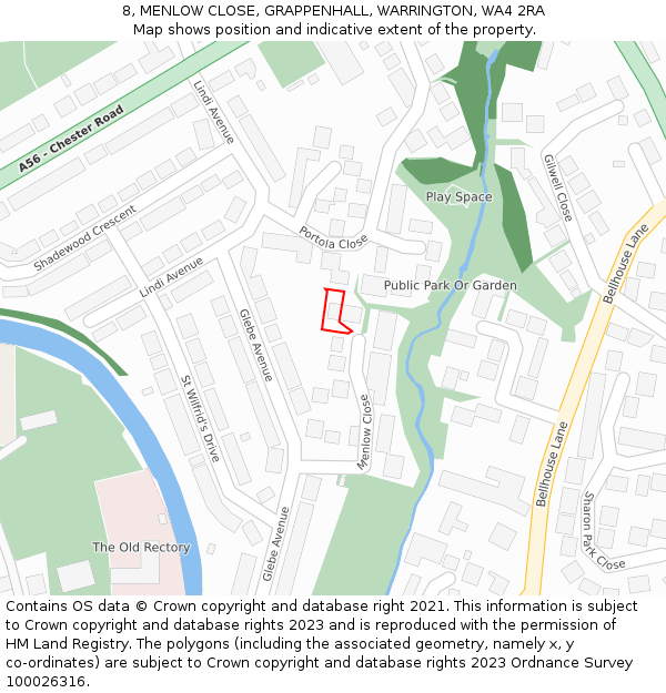 8, MENLOW CLOSE, GRAPPENHALL, WARRINGTON, WA4 2RA: Location map and indicative extent of plot