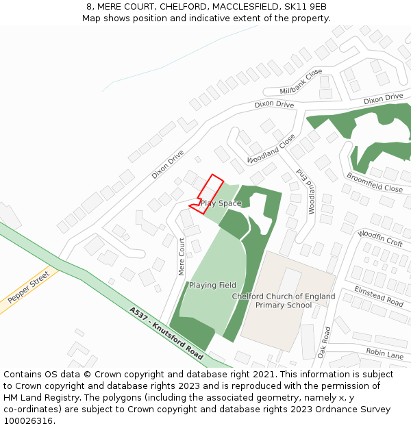 8, MERE COURT, CHELFORD, MACCLESFIELD, SK11 9EB: Location map and indicative extent of plot