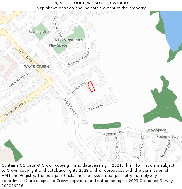 8, MERE COURT, WINSFORD, CW7 4BQ: Location map and indicative extent of plot