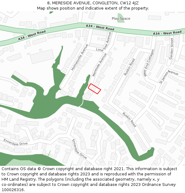 8, MERESIDE AVENUE, CONGLETON, CW12 4JZ: Location map and indicative extent of plot