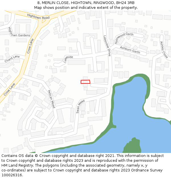 8, MERLIN CLOSE, HIGHTOWN, RINGWOOD, BH24 3RB: Location map and indicative extent of plot