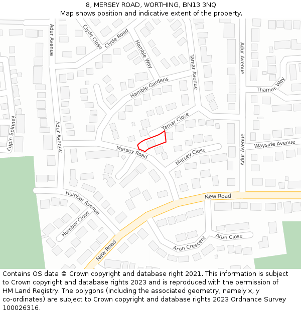 8, MERSEY ROAD, WORTHING, BN13 3NQ: Location map and indicative extent of plot