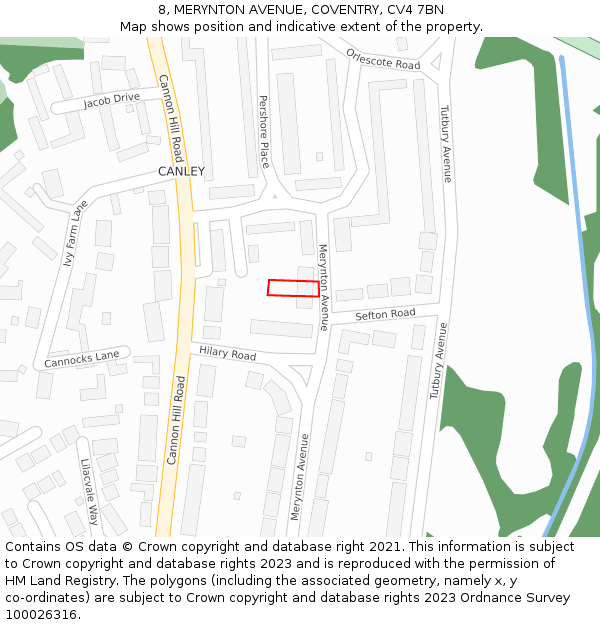 8, MERYNTON AVENUE, COVENTRY, CV4 7BN: Location map and indicative extent of plot