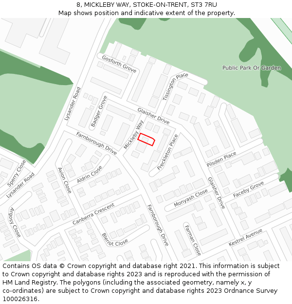 8, MICKLEBY WAY, STOKE-ON-TRENT, ST3 7RU: Location map and indicative extent of plot