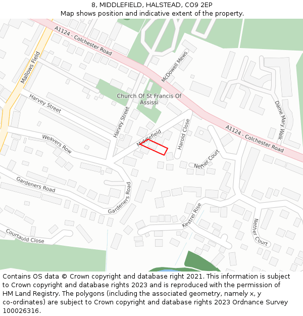 8, MIDDLEFIELD, HALSTEAD, CO9 2EP: Location map and indicative extent of plot