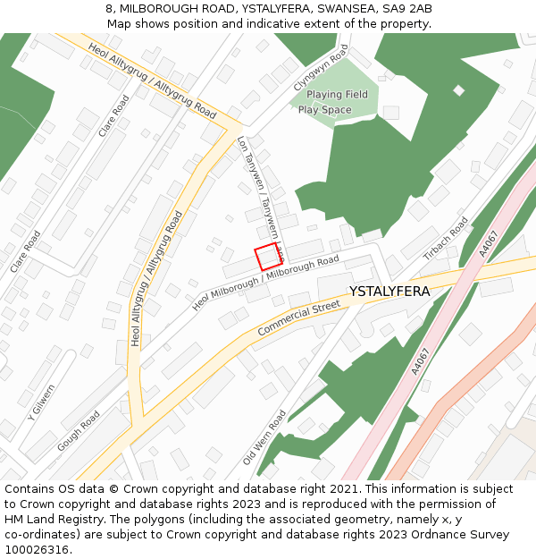 8, MILBOROUGH ROAD, YSTALYFERA, SWANSEA, SA9 2AB: Location map and indicative extent of plot