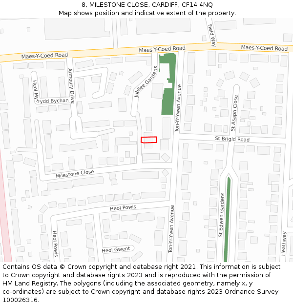8, MILESTONE CLOSE, CARDIFF, CF14 4NQ: Location map and indicative extent of plot
