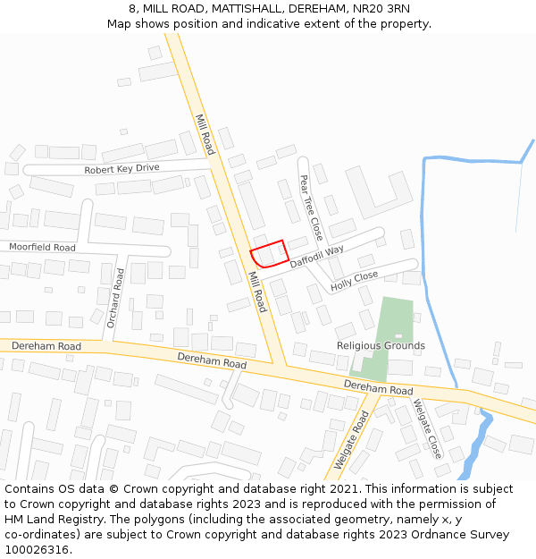 8, MILL ROAD, MATTISHALL, DEREHAM, NR20 3RN: Location map and indicative extent of plot