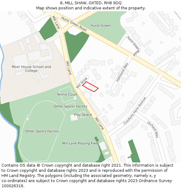 8, MILL SHAW, OXTED, RH8 9DQ: Location map and indicative extent of plot