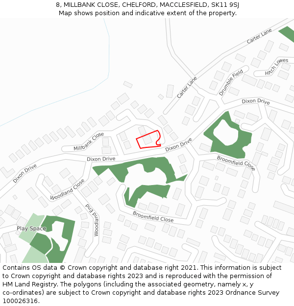 8, MILLBANK CLOSE, CHELFORD, MACCLESFIELD, SK11 9SJ: Location map and indicative extent of plot