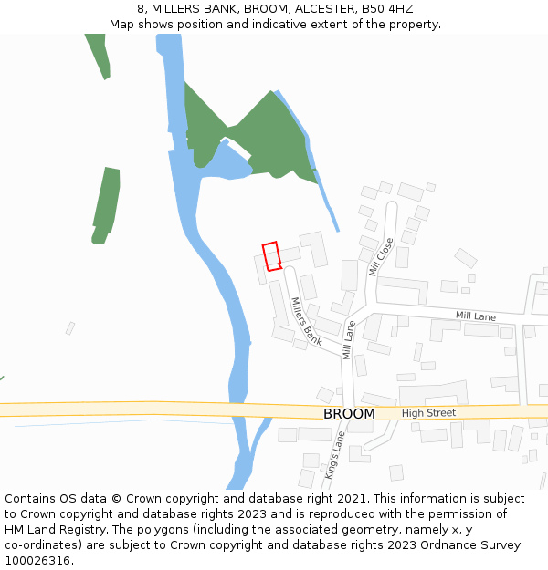 8, MILLERS BANK, BROOM, ALCESTER, B50 4HZ: Location map and indicative extent of plot