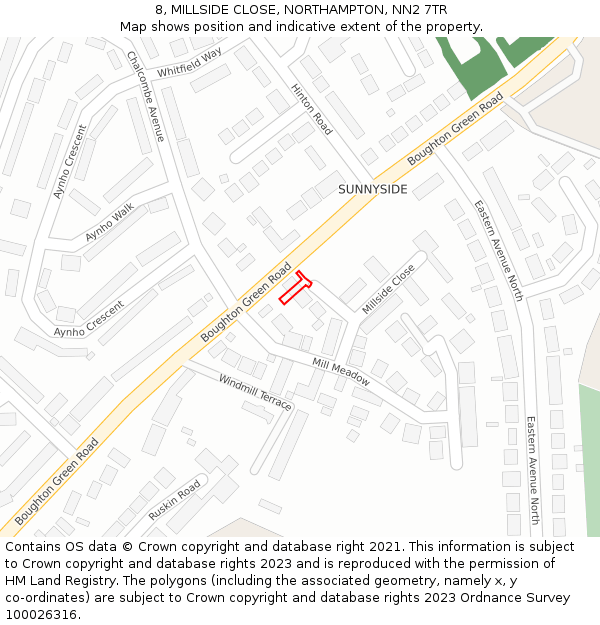 8, MILLSIDE CLOSE, NORTHAMPTON, NN2 7TR: Location map and indicative extent of plot