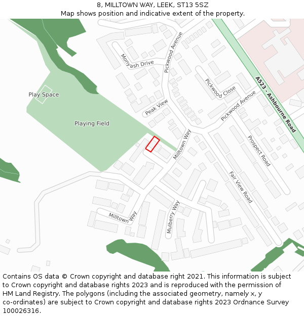 8, MILLTOWN WAY, LEEK, ST13 5SZ: Location map and indicative extent of plot