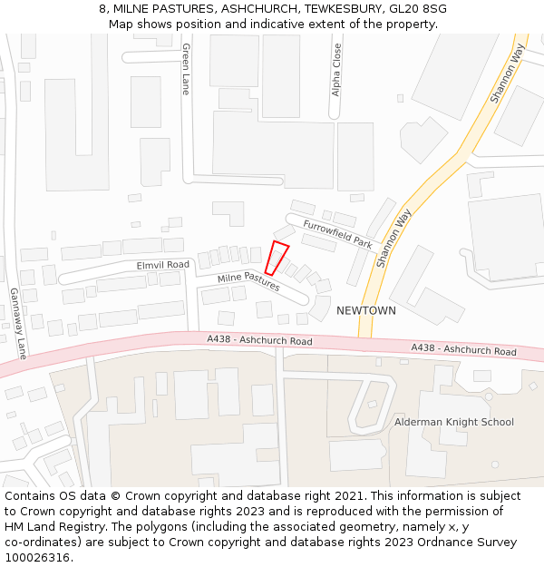 8, MILNE PASTURES, ASHCHURCH, TEWKESBURY, GL20 8SG: Location map and indicative extent of plot