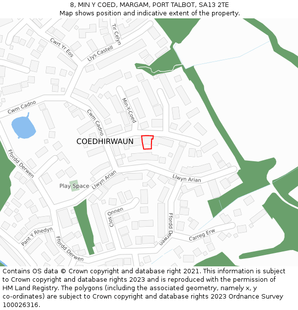 8, MIN Y COED, MARGAM, PORT TALBOT, SA13 2TE: Location map and indicative extent of plot