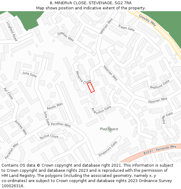 8, MINERVA CLOSE, STEVENAGE, SG2 7RA: Location map and indicative extent of plot
