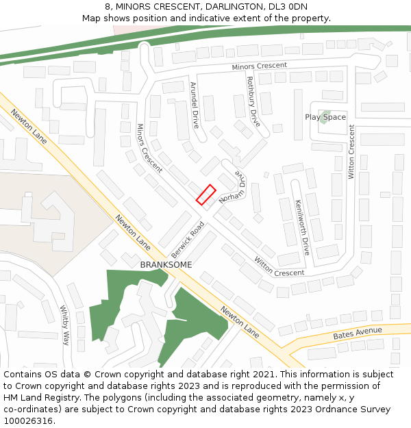 8, MINORS CRESCENT, DARLINGTON, DL3 0DN: Location map and indicative extent of plot