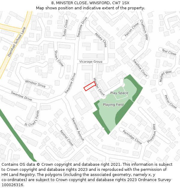 8, MINSTER CLOSE, WINSFORD, CW7 1SX: Location map and indicative extent of plot